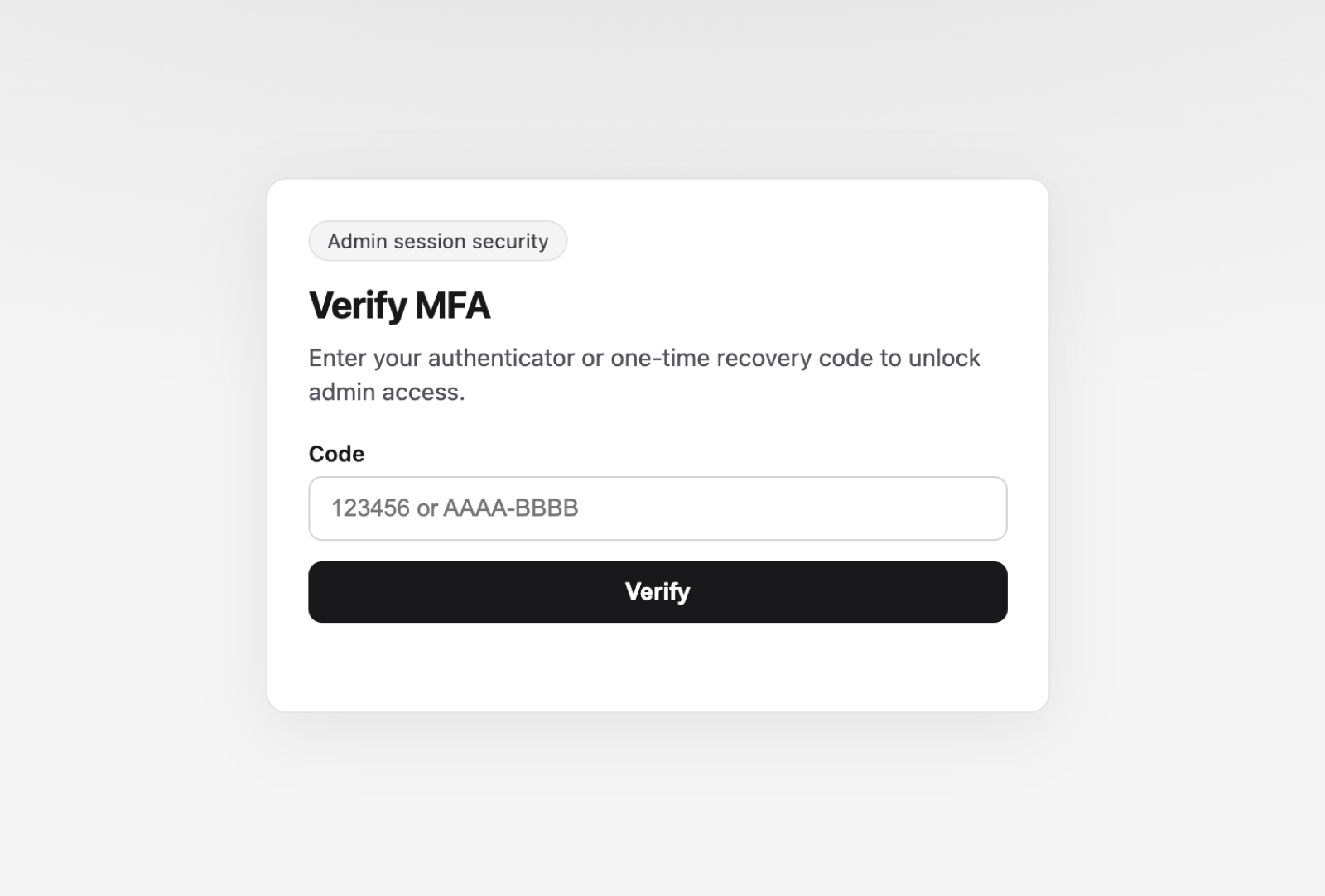 Authentication security with MFA setup and recovery options