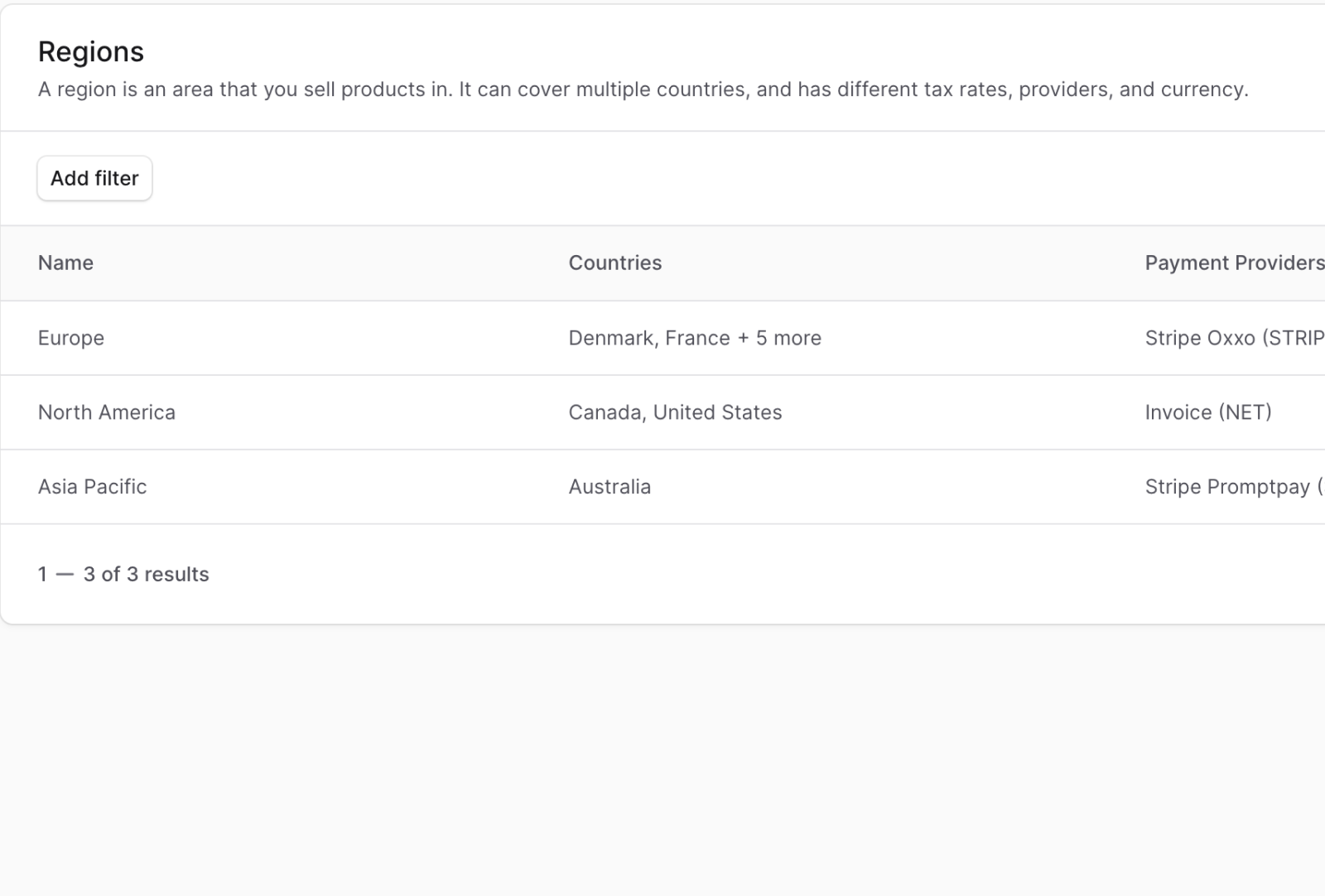 Regions and currencies settings with market configuration