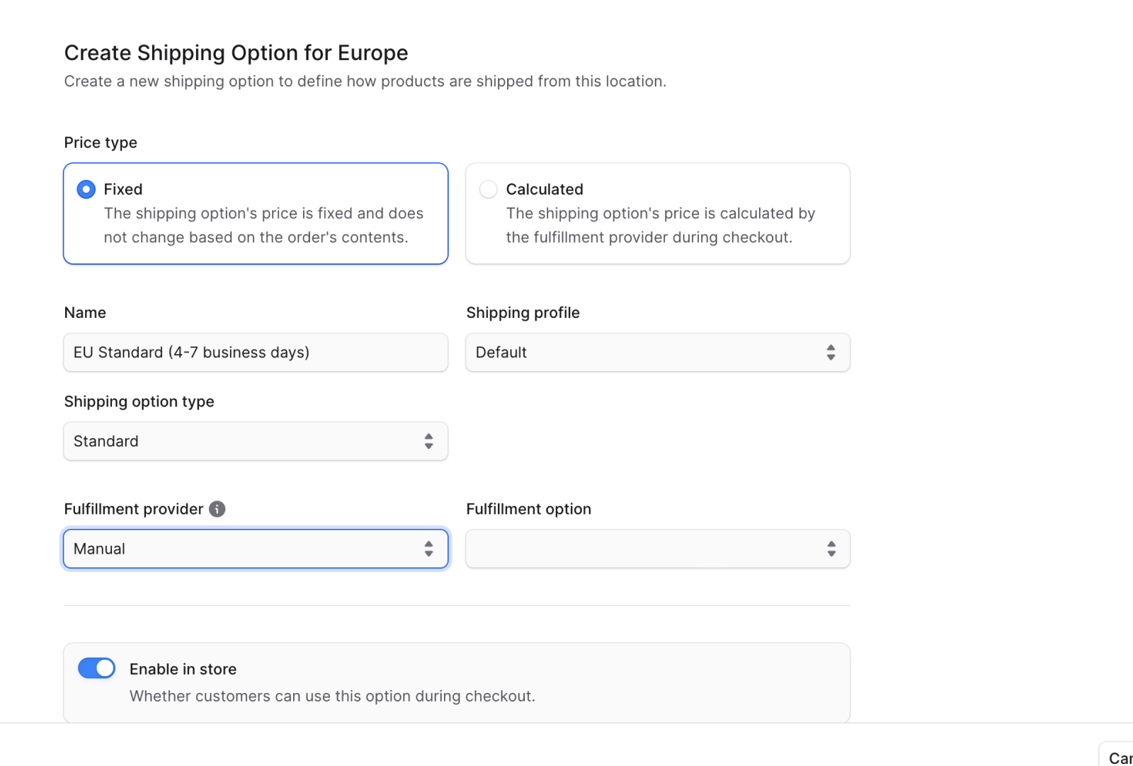 Shipping configuration with methods and provider setup