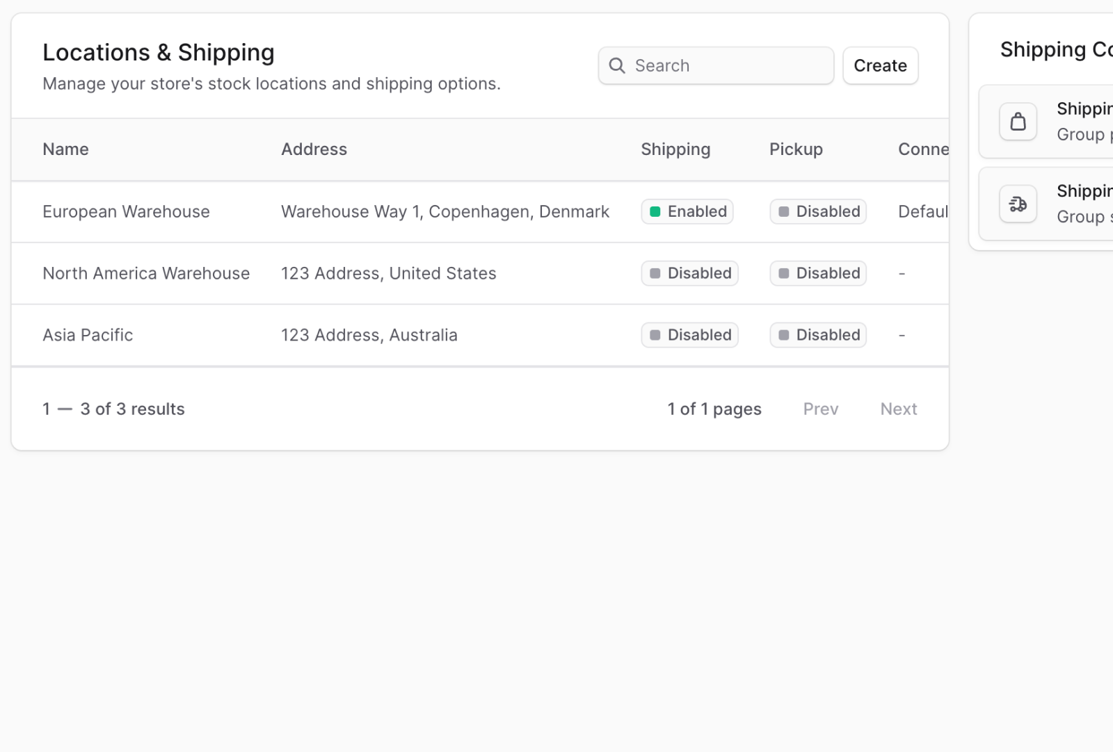 Stock locations screen with fulfillment mapping