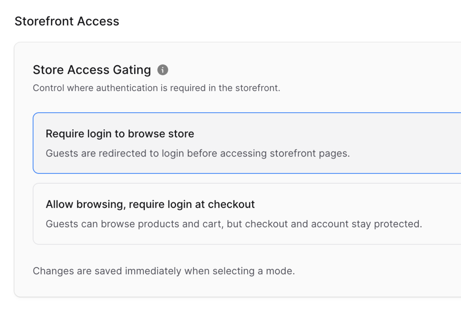 Storefront access gating mode settings